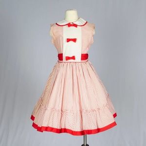 80s Deadstock Red and White Striped Kid's Dress | Size 10 | VTG